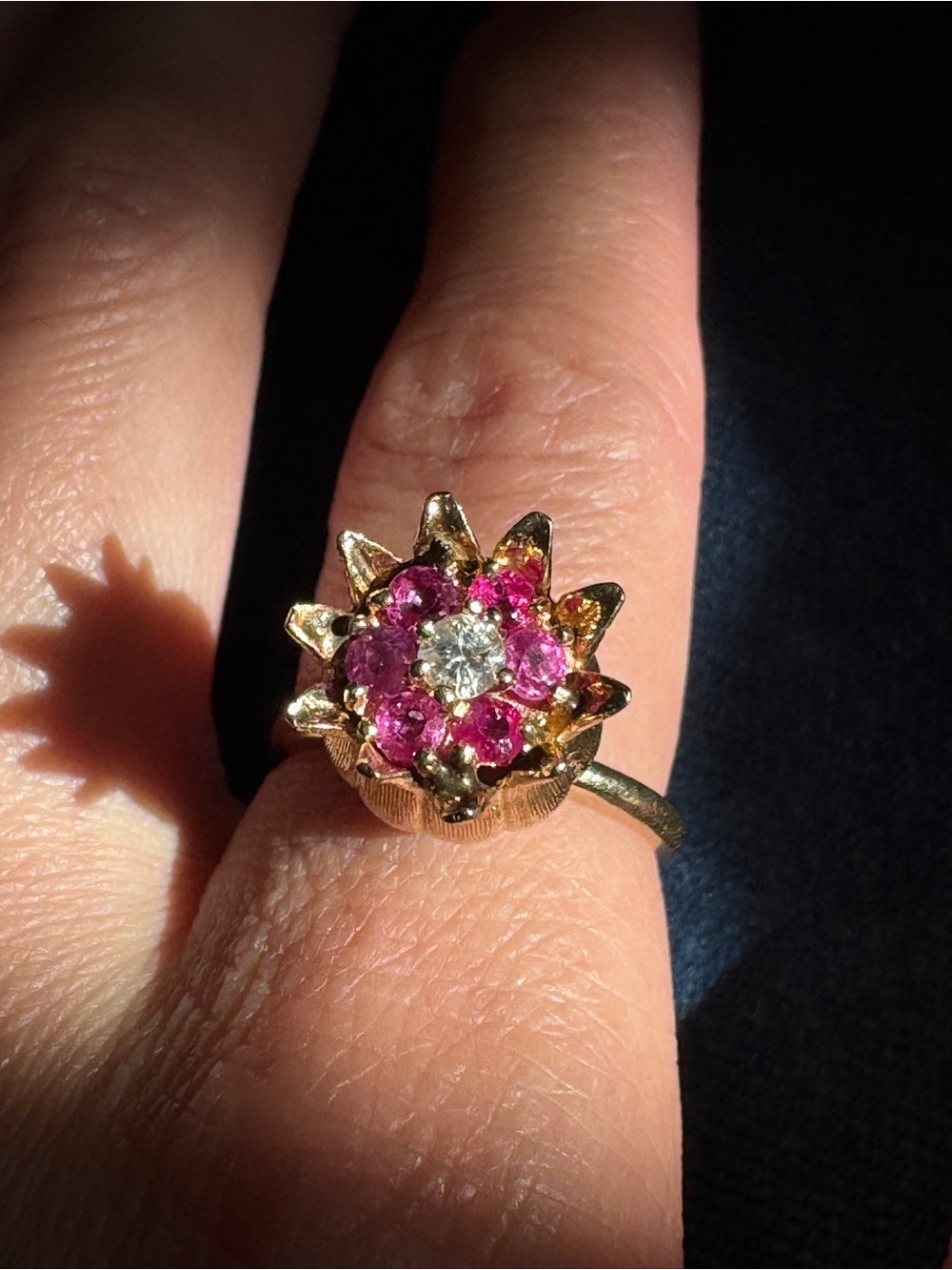 Stunning Rare - Vintage 14k Yellow Ruby And Diamond Tulip Ring Size 6 - Picture 7 of 13